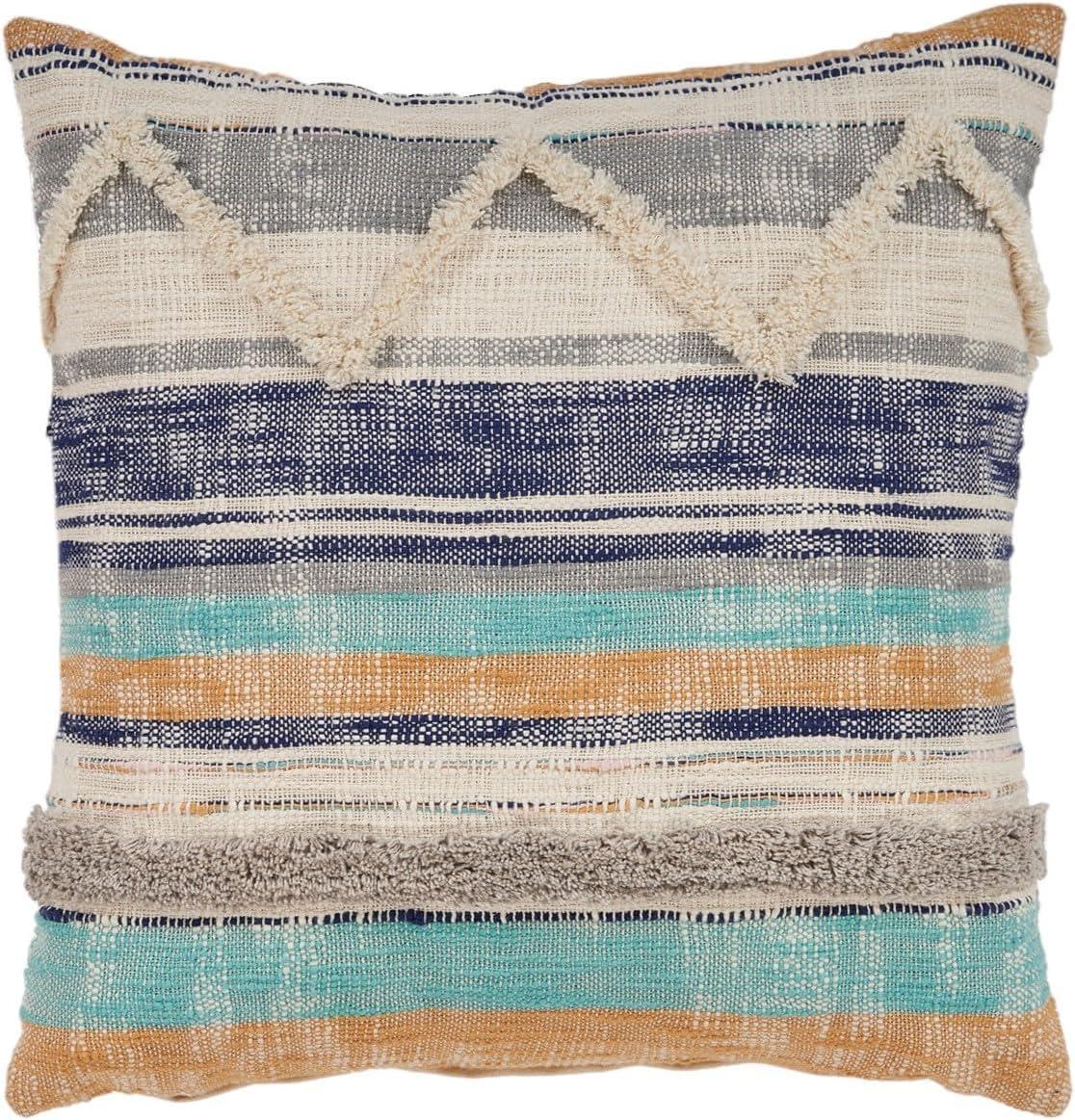 HomeRoots 18" X 18" Beige Blue And Gray Geometric Cotton Zippered Pillow