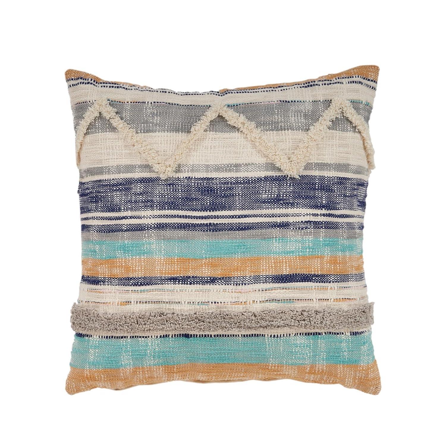 HomeRoots 18" X 18" Beige Blue And Gray Geometric Cotton Zippered Pillow