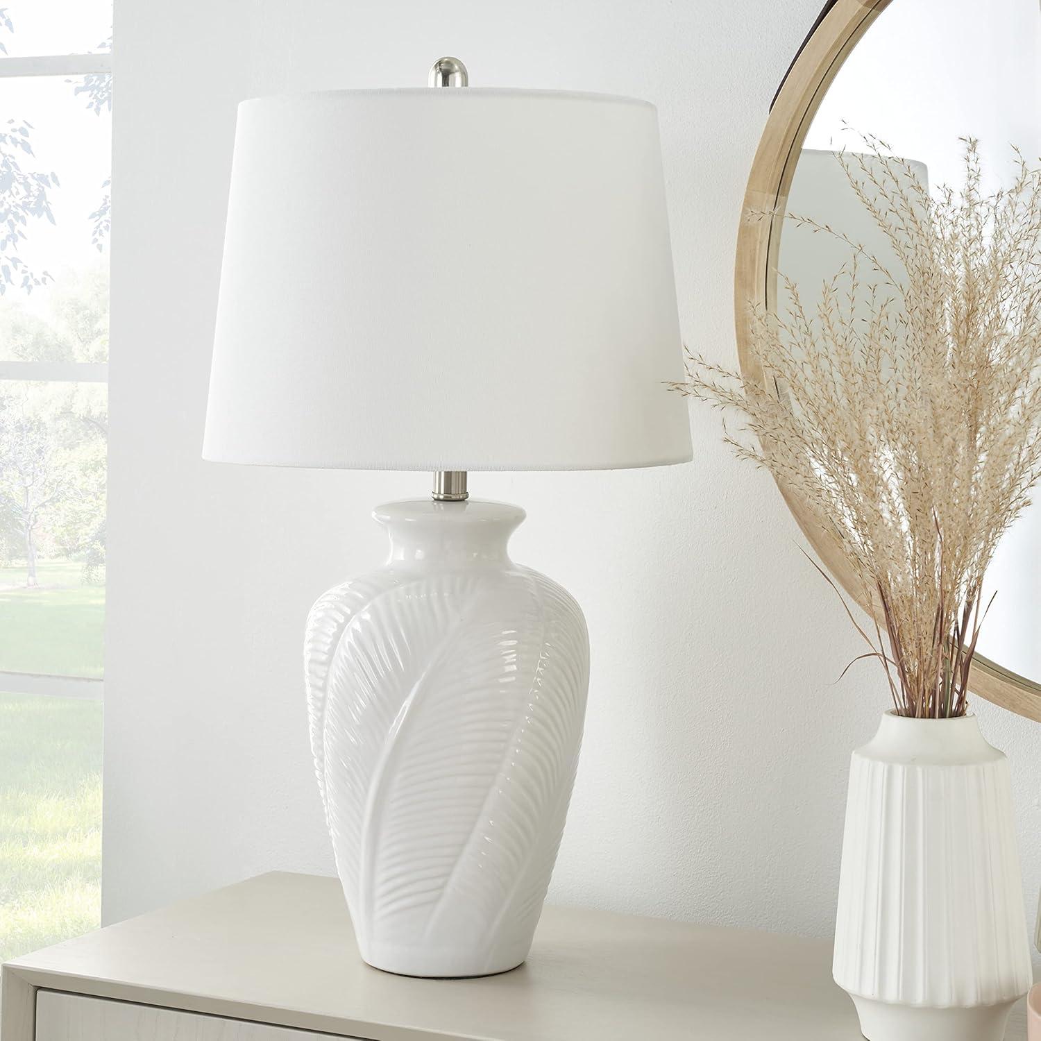 26" White Textured Feather Ceramic Urn Table Lamp - Nourison