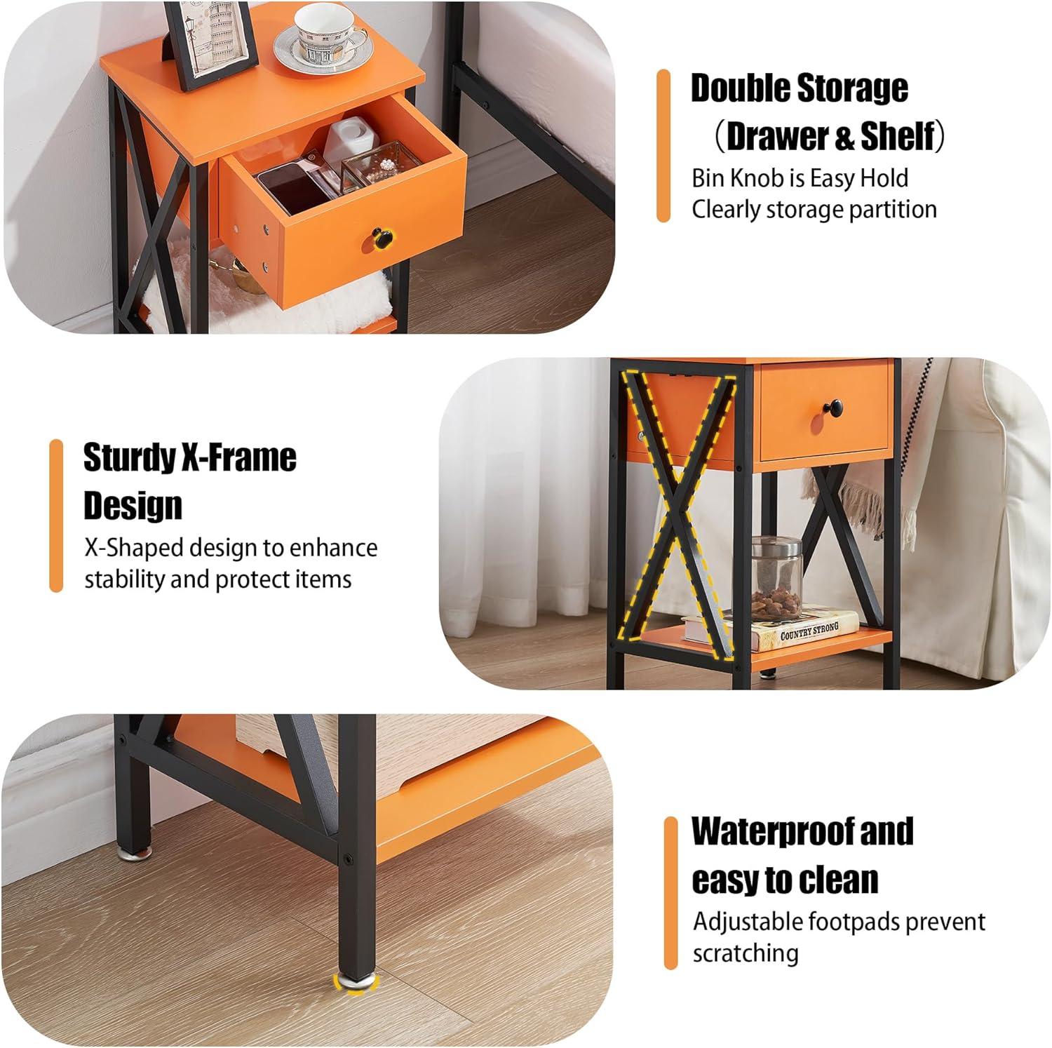 Killeryuki Modern Side End Table, Nightstand Storage Shelf with Bin Drawer for Living Room, Bedroom, Lounge, 15.8in11.8in21.7in, Orange