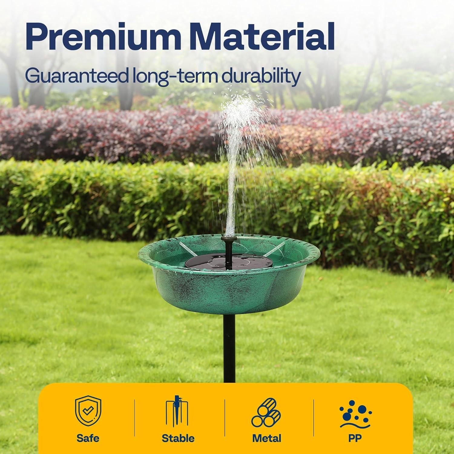 Ebern Designs Polyresin Bird Bath Bowl with Solar Fountain