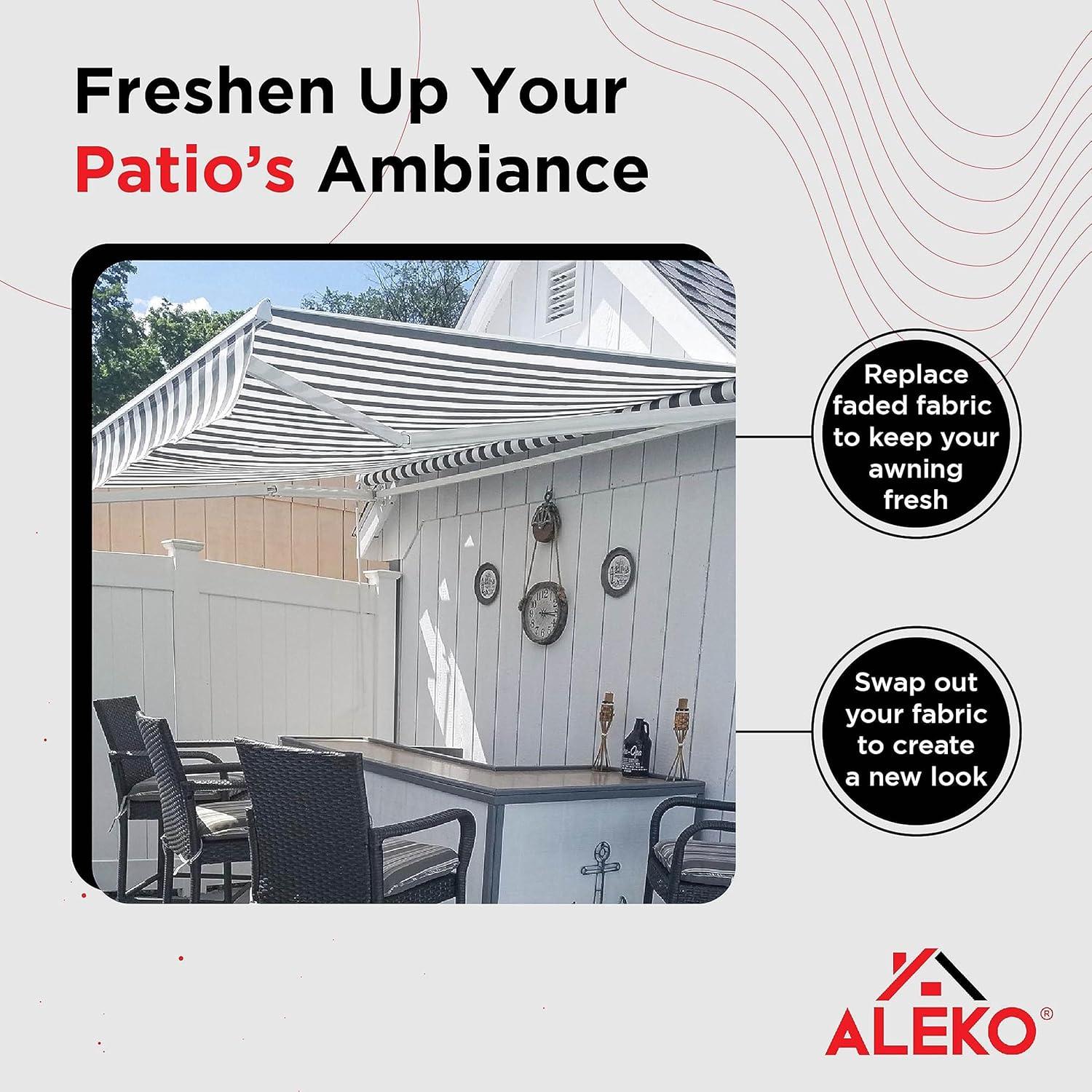 ALEKO 12'x10' Retractable Awning Fabric Replacement, Grey and White Striped Color