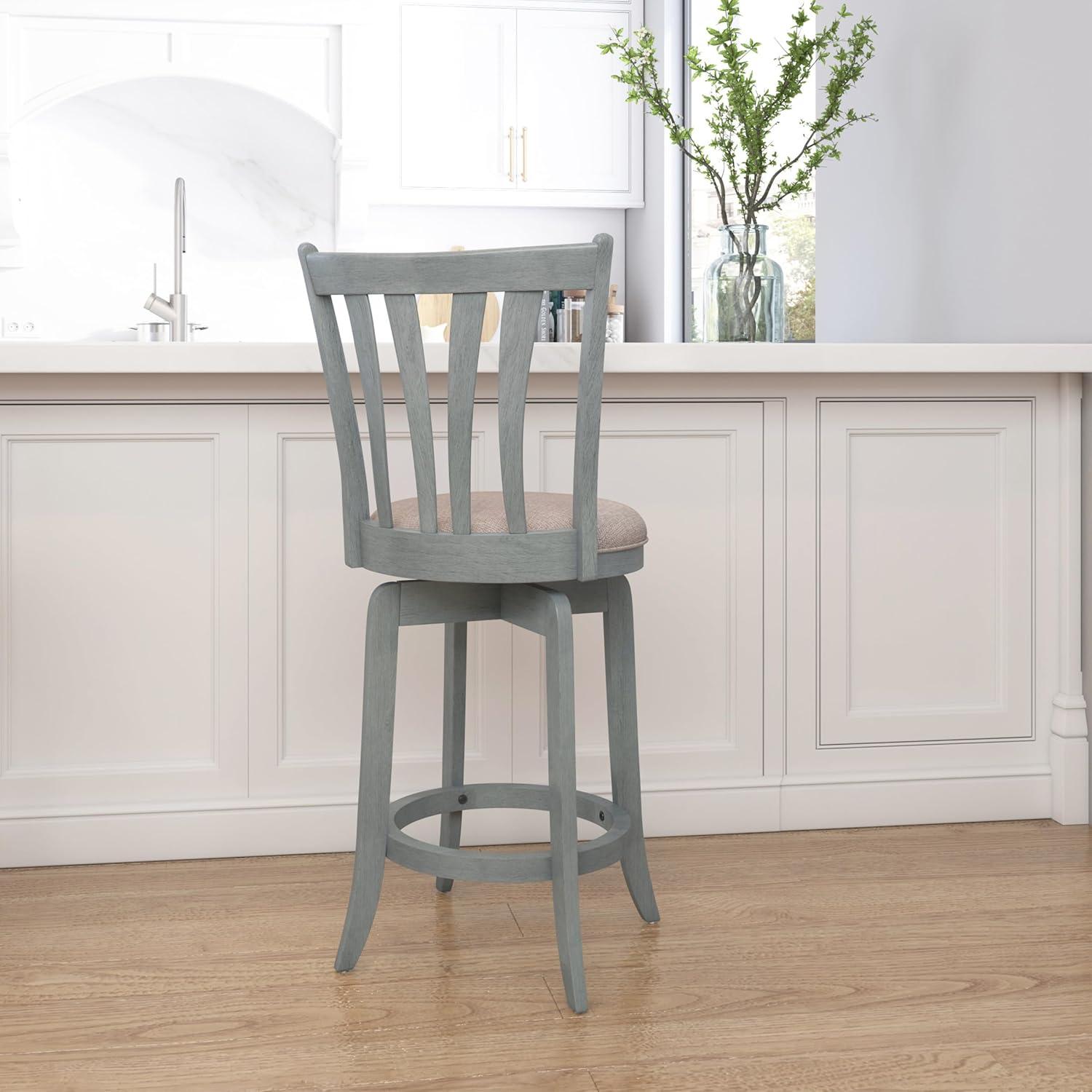 Hillsdale Furniture 25.75" Savana Swivel Counter Height Barstool Blue (Wirebrush)/Cream : Upholstered, Wood Legs, 250lb Capacity