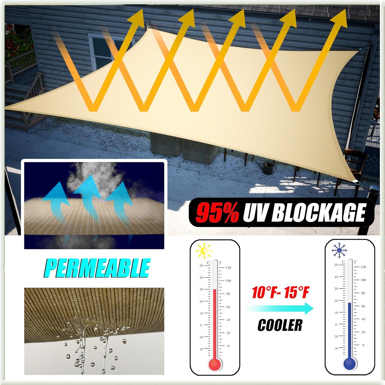 Amgo 18' x 18' x 18' White Triangle Sun Shade Sail Outdoor Canopy Awning UPF50+ AGTAPT8, 95% UV Blockage, Water & Air Permeable, Commercial Standard Heavy Duty (We Make Custom Size)