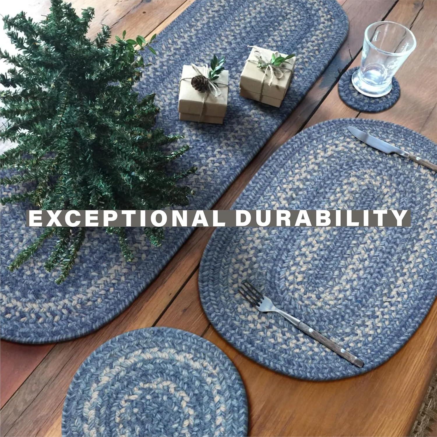 Homespice - Denim Blue Runner for Table 11x36 inches, a Long and Thick Table Runner to Use as a Coastal Style Dinner Table Runner - Handmade from Premium Jute - Reversible and Durable Braided Runner