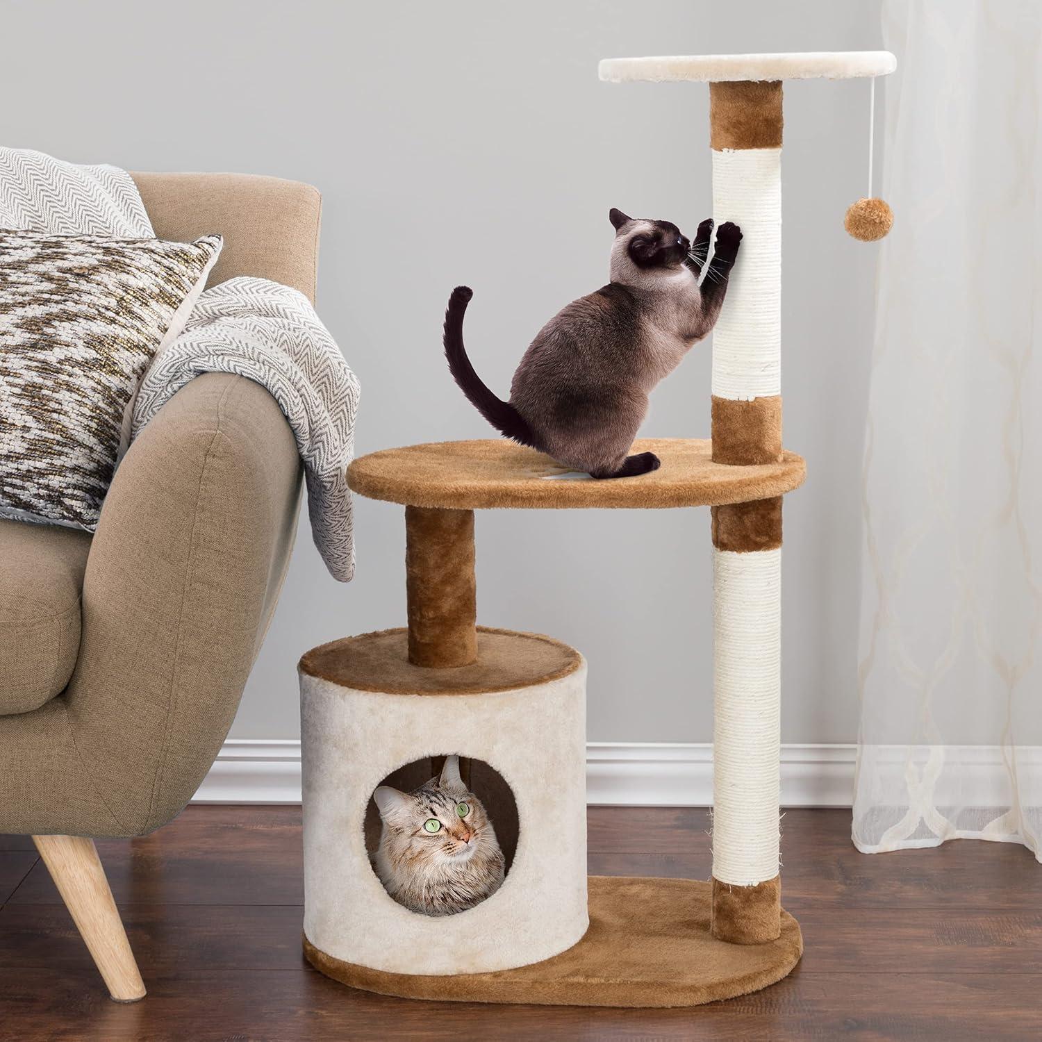 Petmaker PETMAKER 3-Tier Cat Tree - 2 Napping Perches, Kitten Condo, 2 Sisal Rope Scratching Posts, and Hanging Toy - Tower for Indoor Kitties (Brow