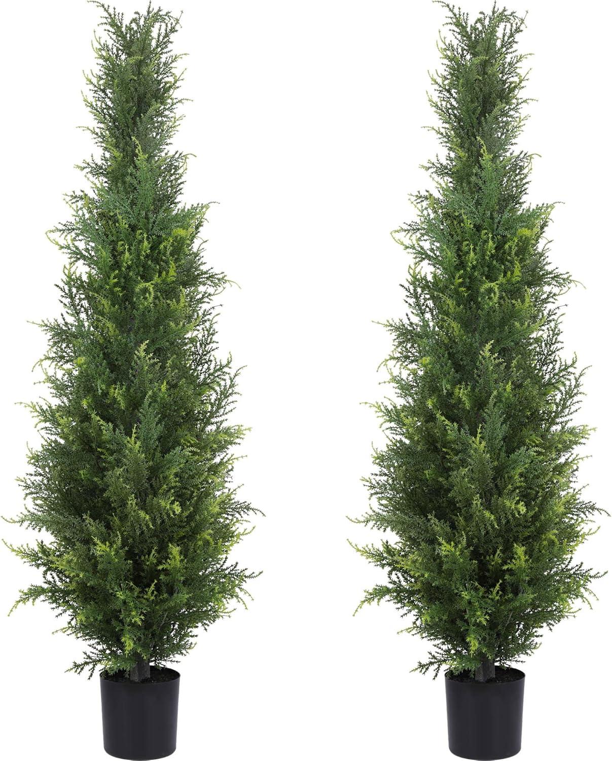 LINBONIO Artificial Cedar Tree 4 ft Artificial Topiary Trees Beautiful Realistic Faux Cedar Pines UV Protection for Longer Life 2Pack