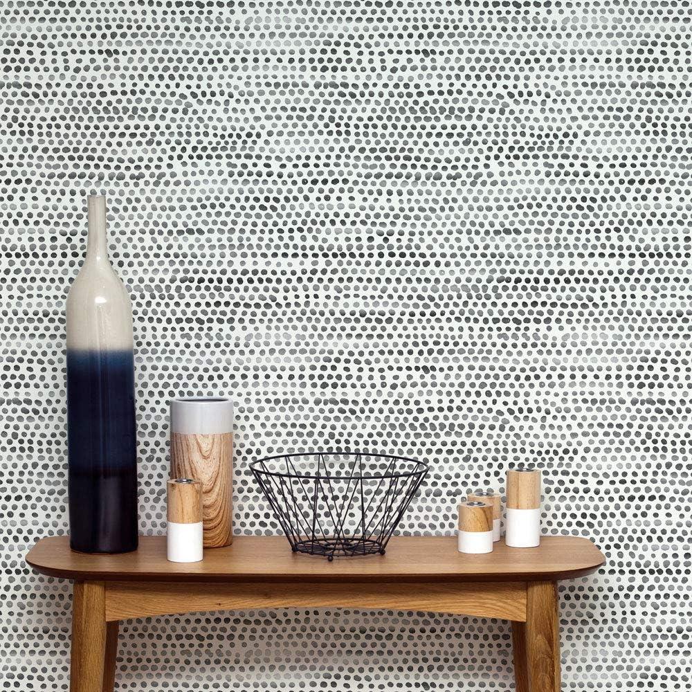 Tempaper & Co. Moire Dots Removable Peel and Stick Wallpaper, Black and White, 28 sq ft: Modern Vinyl, Self-Adhesive, Washable