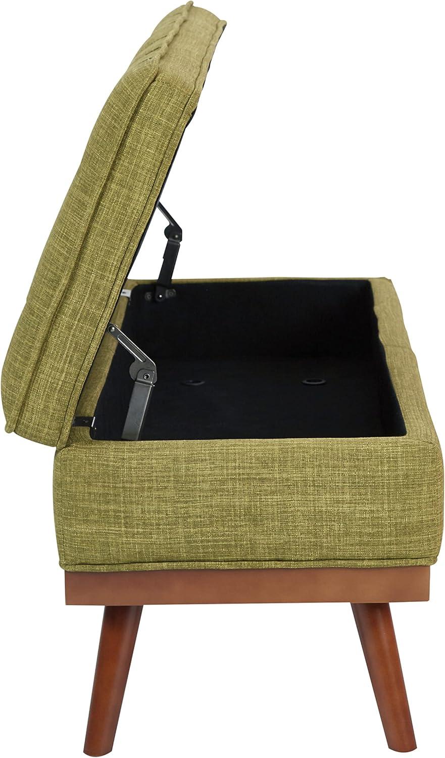 Katheryn Storage Bench Green - OSP Home Furnishings: Mid-Century Modern Ottoman, Plywood Frame, Polyester Upholstery