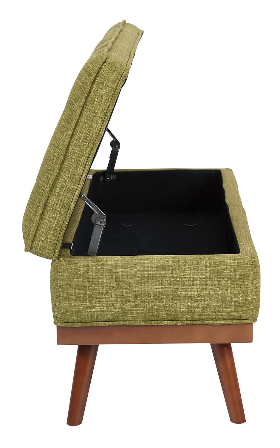 Katheryn Storage Bench Green - OSP Home Furnishings: Mid-Century Modern Ottoman, Plywood Frame, Polyester Upholstery