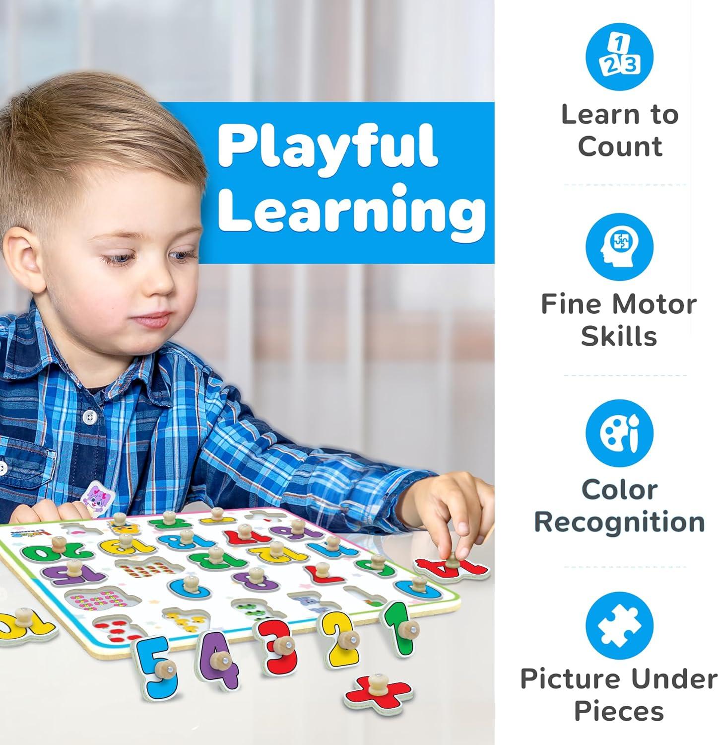 Lucas & Friends Wooden Numbers Puzzle for Toddlers, Learn Numbers & Counting Puzzle Board