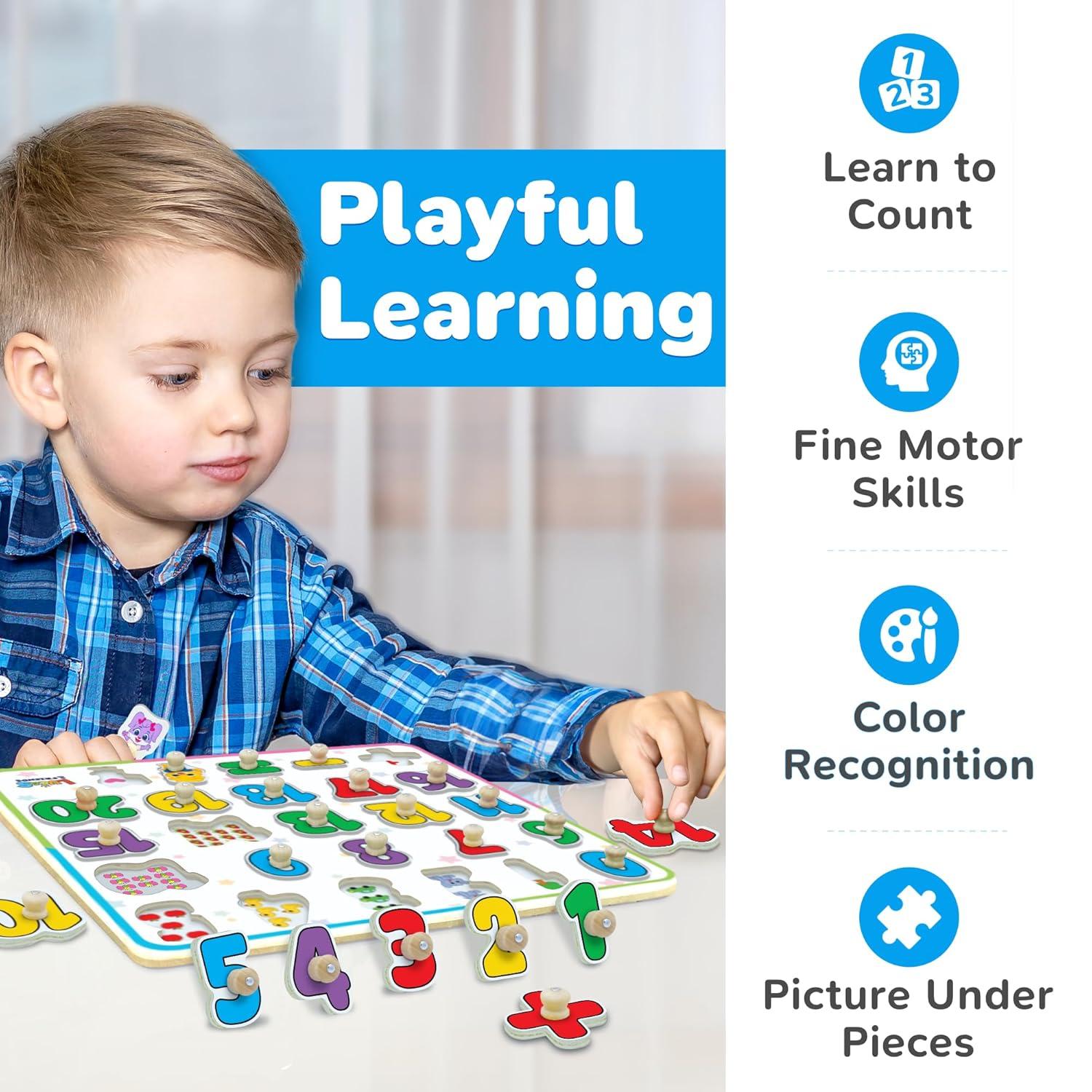 Lucas & Friends Wooden Numbers Puzzle for Toddlers, Learn Numbers & Counting Puzzle Board