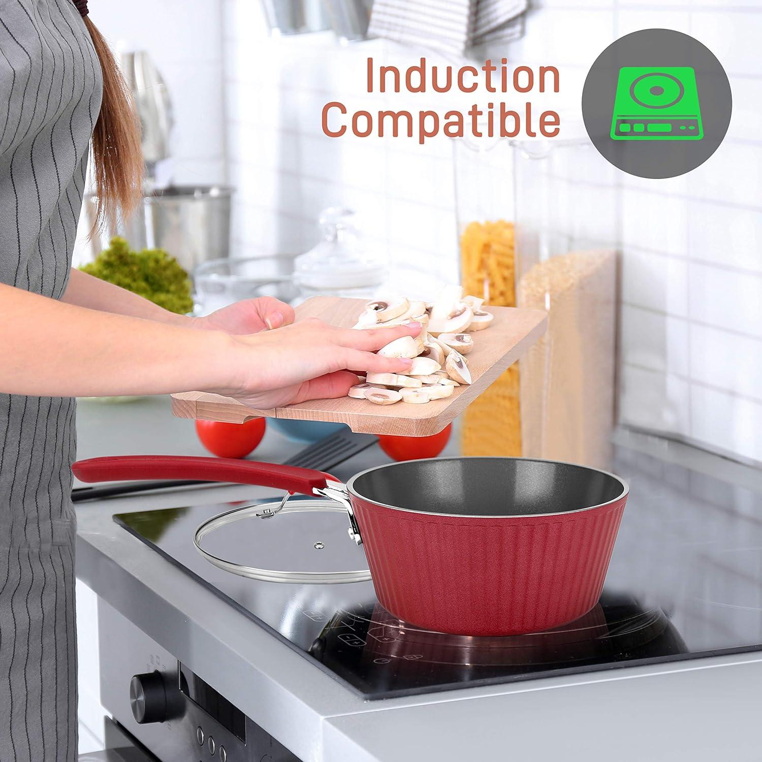 NutriChef 1.7 Quarts Non-Stick Ceramic Saucepan