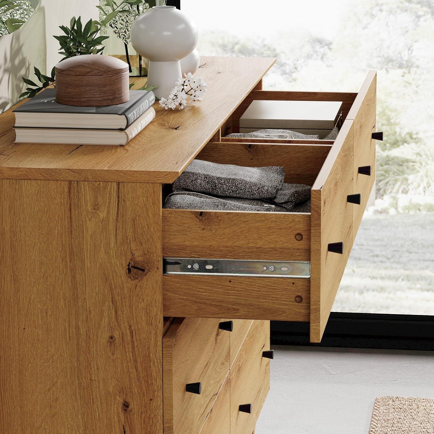 Wampat 47" Baby Dresser for Nursery with 6 Drawers, Changing Table for Baby, Oak Brown