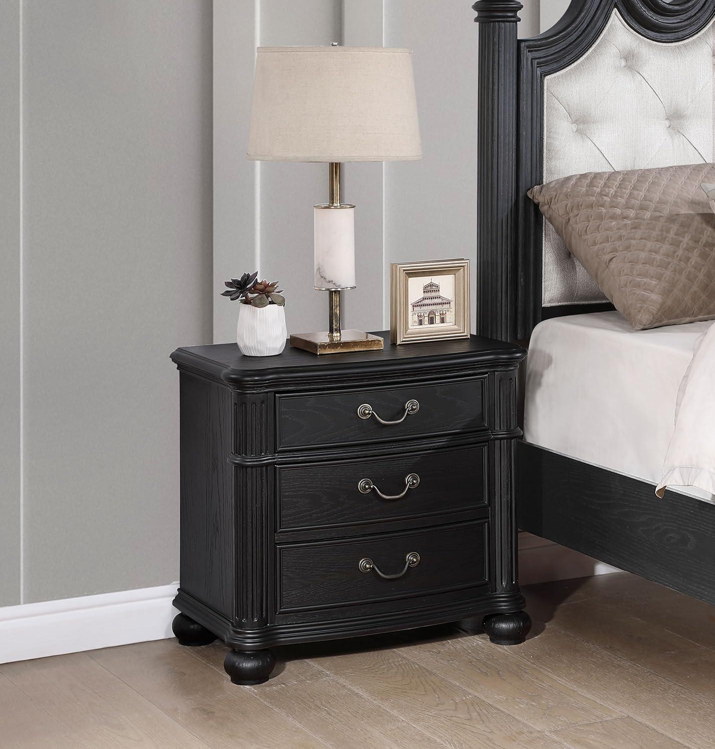 Coaster Celina Traditional 3-drawer Wood Nightstand Bedside Table Black