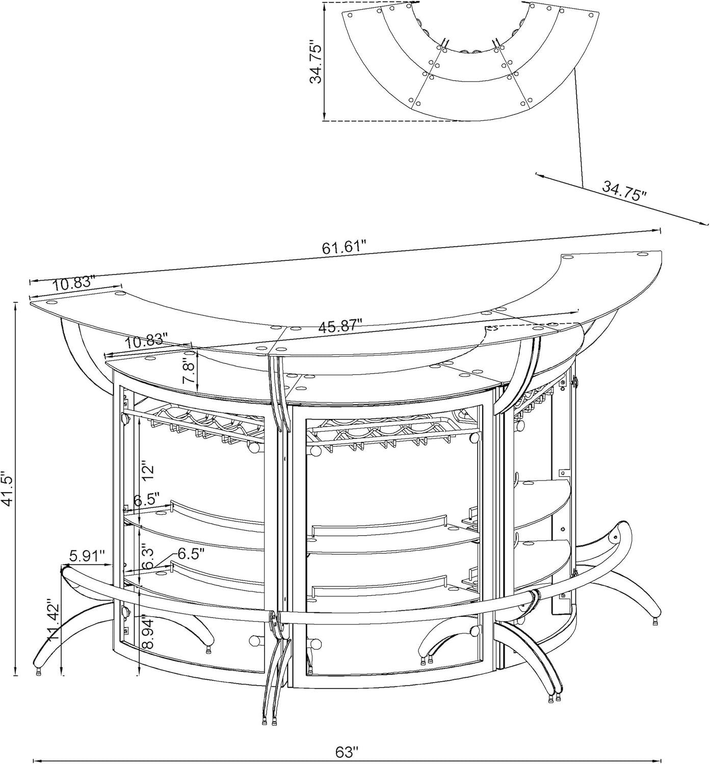 Dallas 2-shelf Curved Home Bar Smoke and Black Glass (Set of 3)