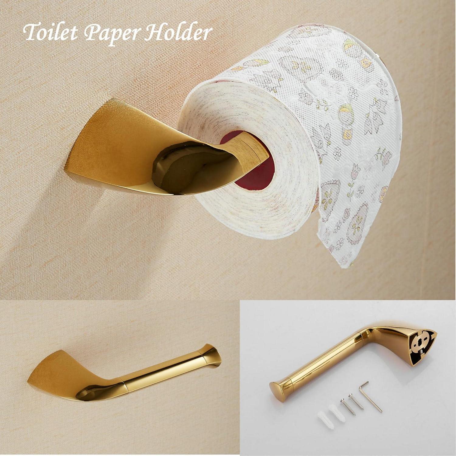Bathroom Accessory Set 4-Piece Includes Towel Rack+Hand Towel Holder+Toilet Paper Holder+ Hook,Polished Gold Bath Accessories Hardware,Solid Brass/Wall Mounted