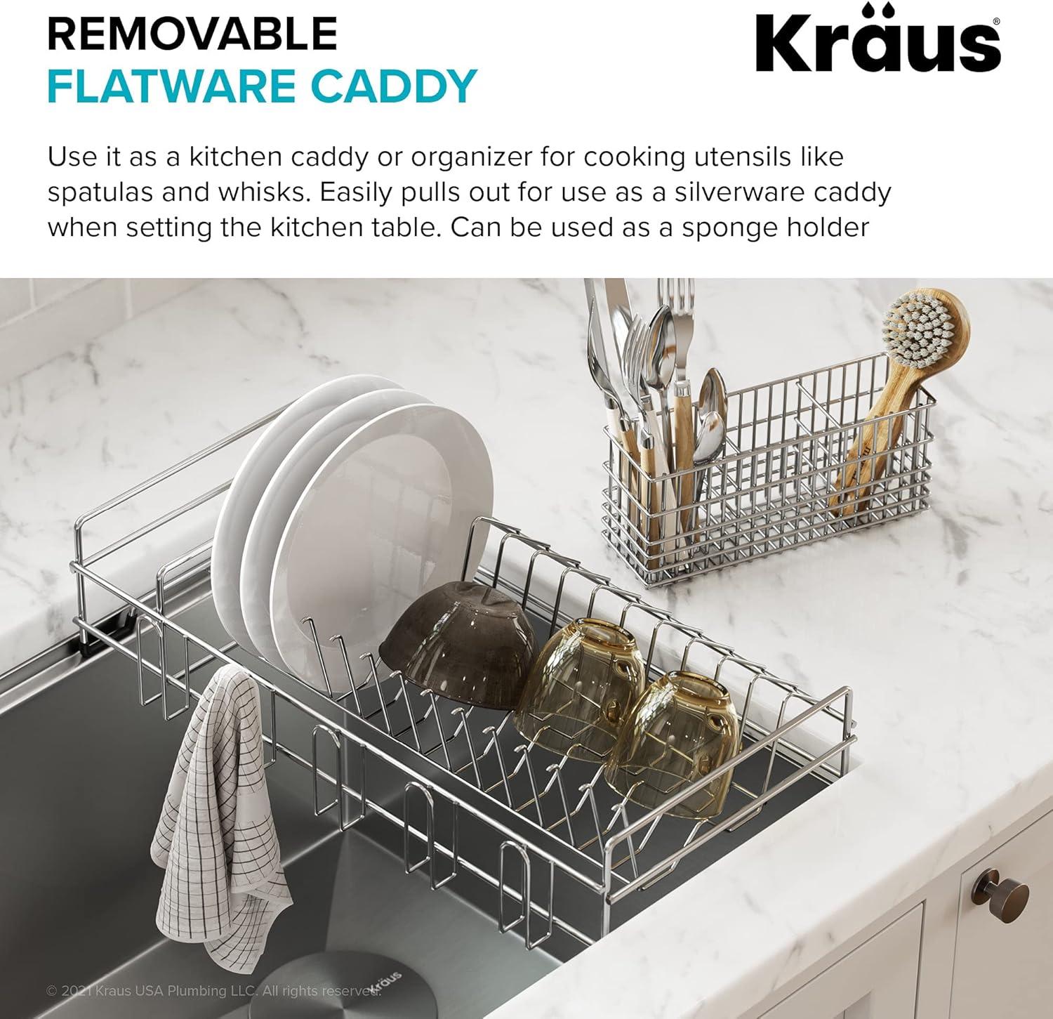 Kraus Workstation Kitchen Sink Dish Drying Rack Drainer and Utensil Holder in Stainless Steel