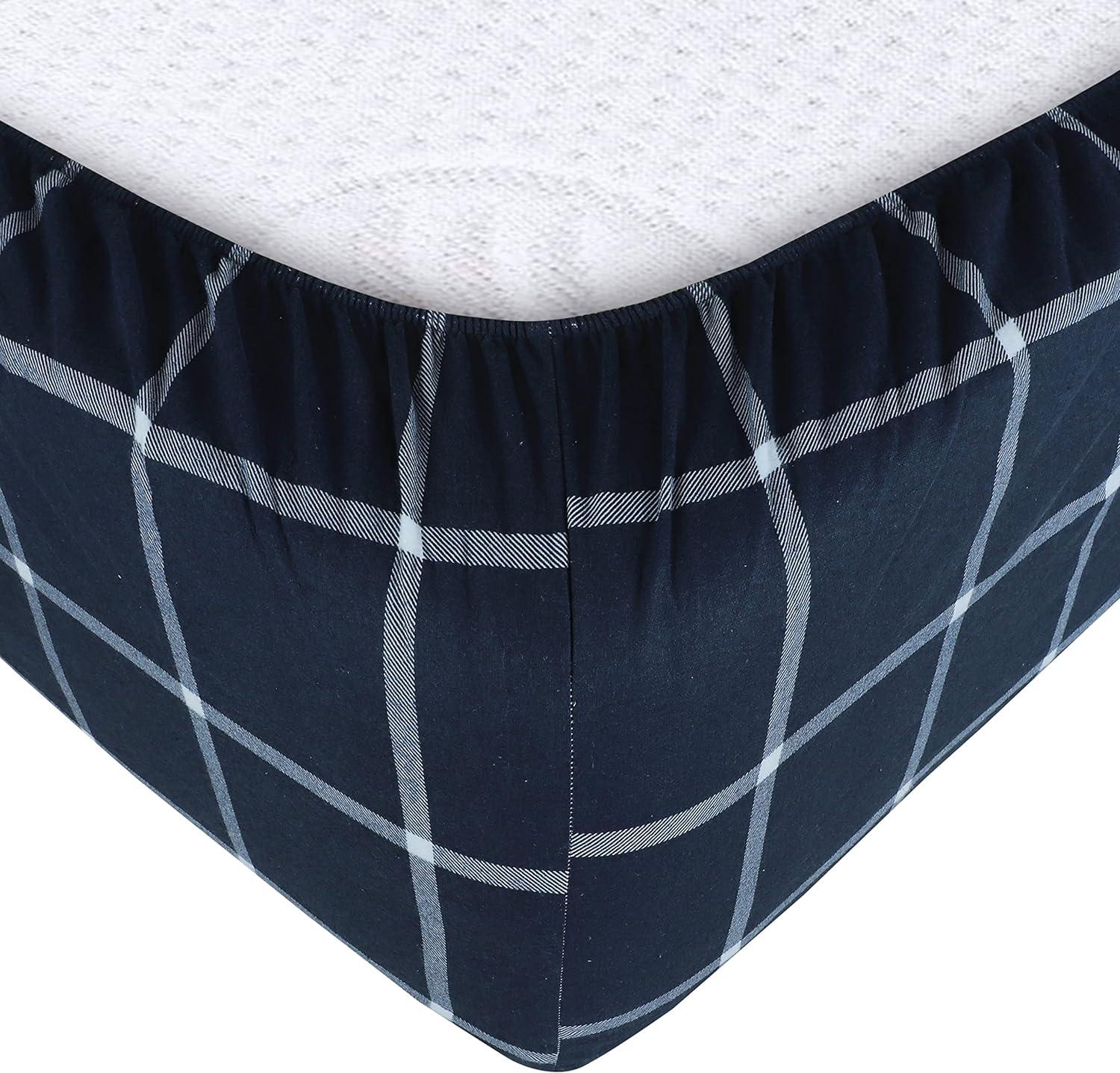 Queen Blue Cotton Flannel Deep Pocket Sheet Set