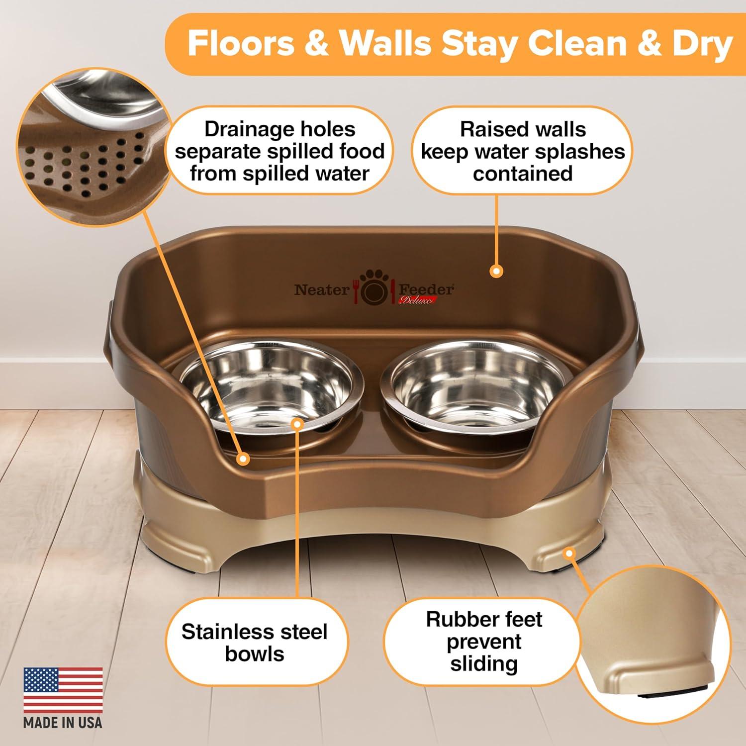 Neater Pets Neater Feeder Deluxe Mess-Proof Elevated Food & Water Bowls for Cats, Bronze