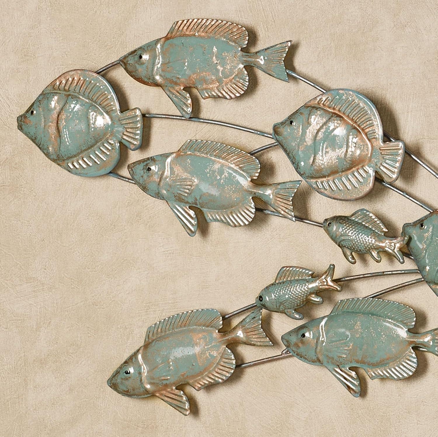 School of Fish Coastal Sea Aqua Metal Wall Art Sculpture 42x15