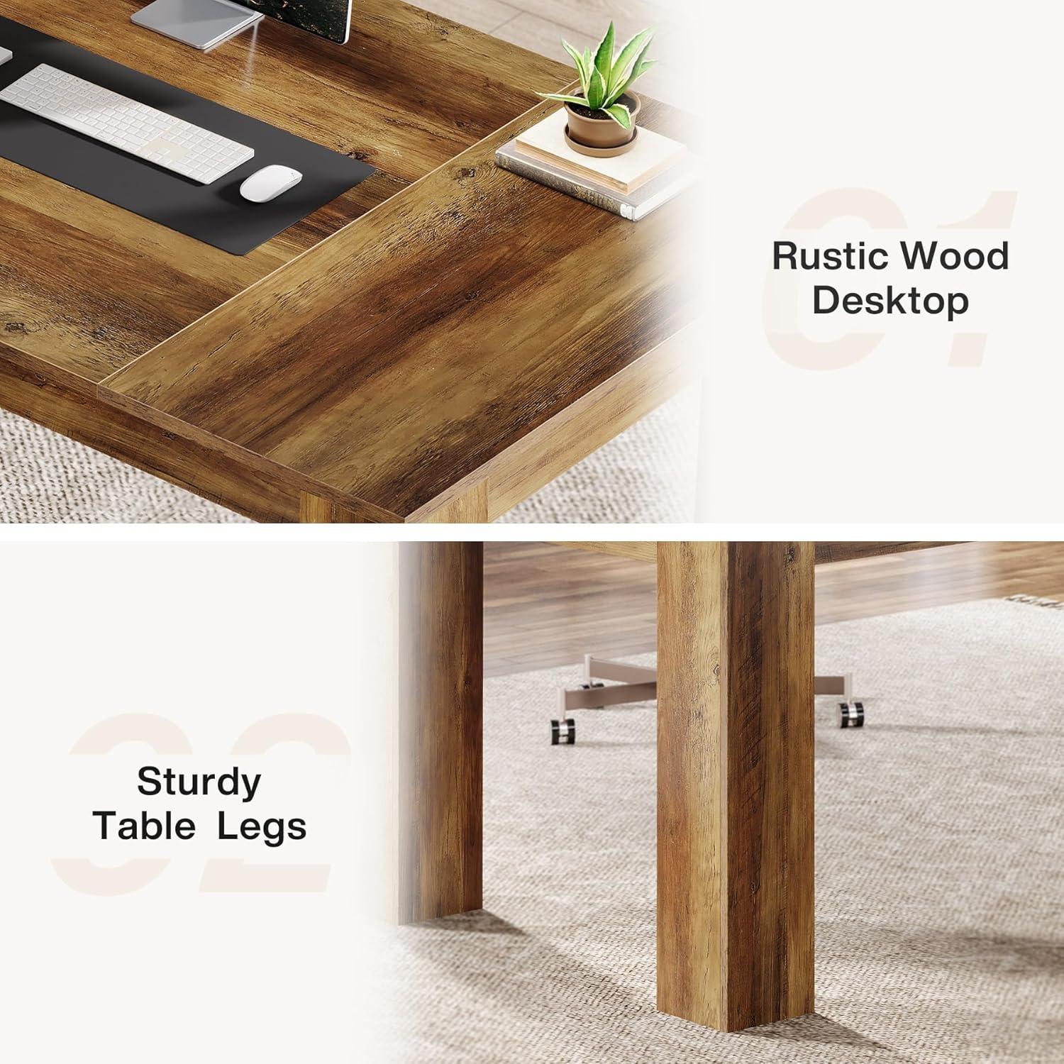 Tribesigns 63-Inch Executive Computer Desk, Industrial Writing Table with Solid Wooden Base for Home Office, Brown