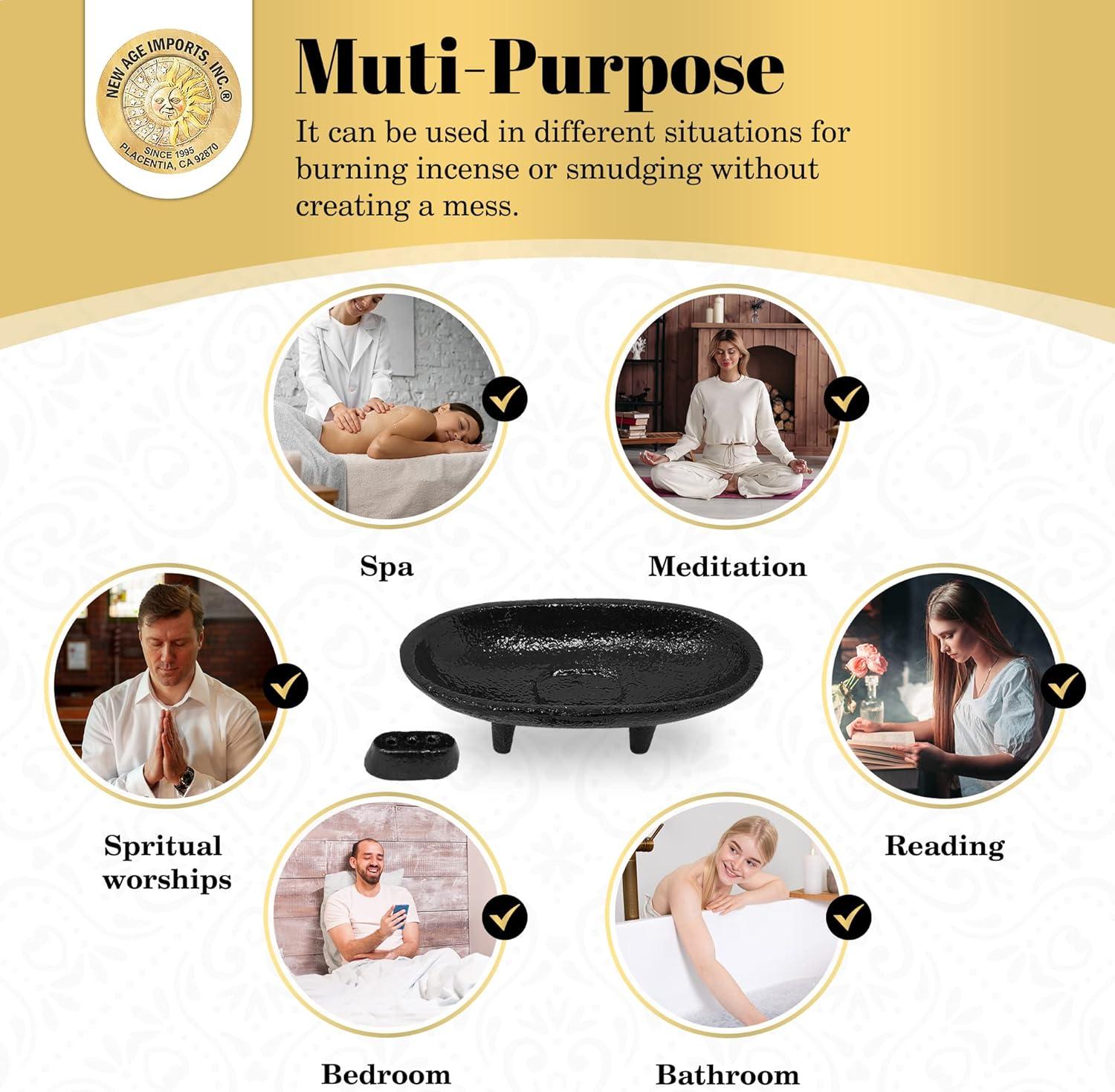 Cast Iron Incense Burner 4x2 Inch - Ideal for Smudging, Incense Burning, Rituals, Decoration