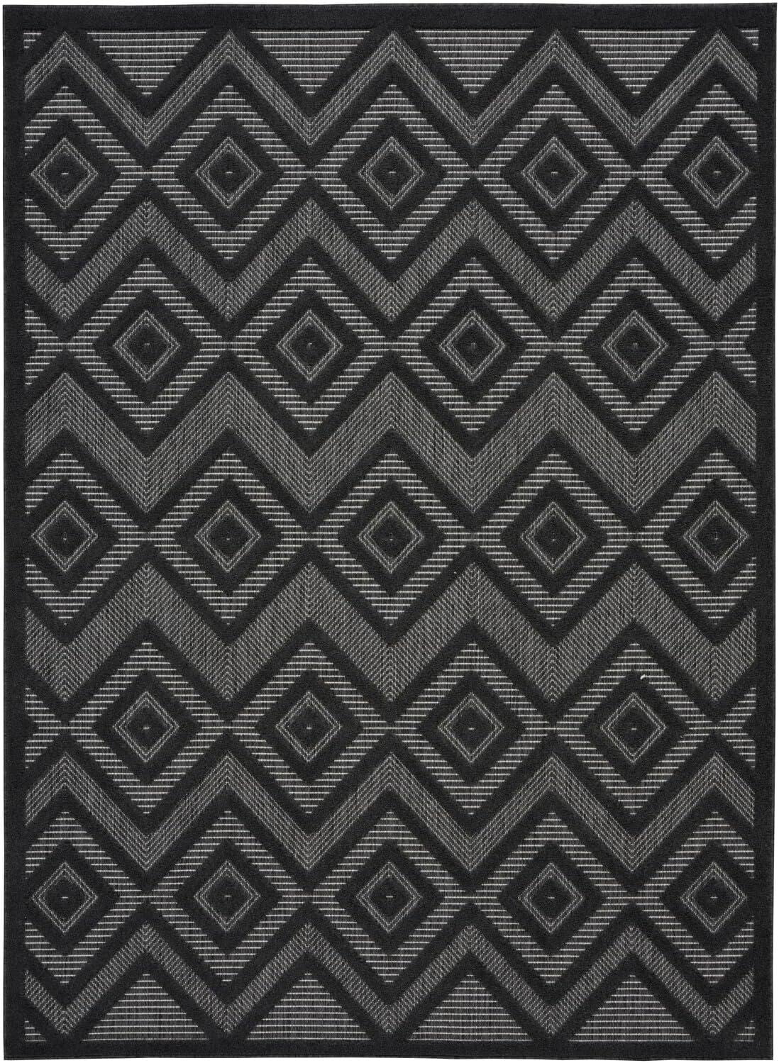 Nourison Versatile Diamond Geometric Flatweave Indoor Outdoor Area Rug Charcoal/Black 6' x 9'