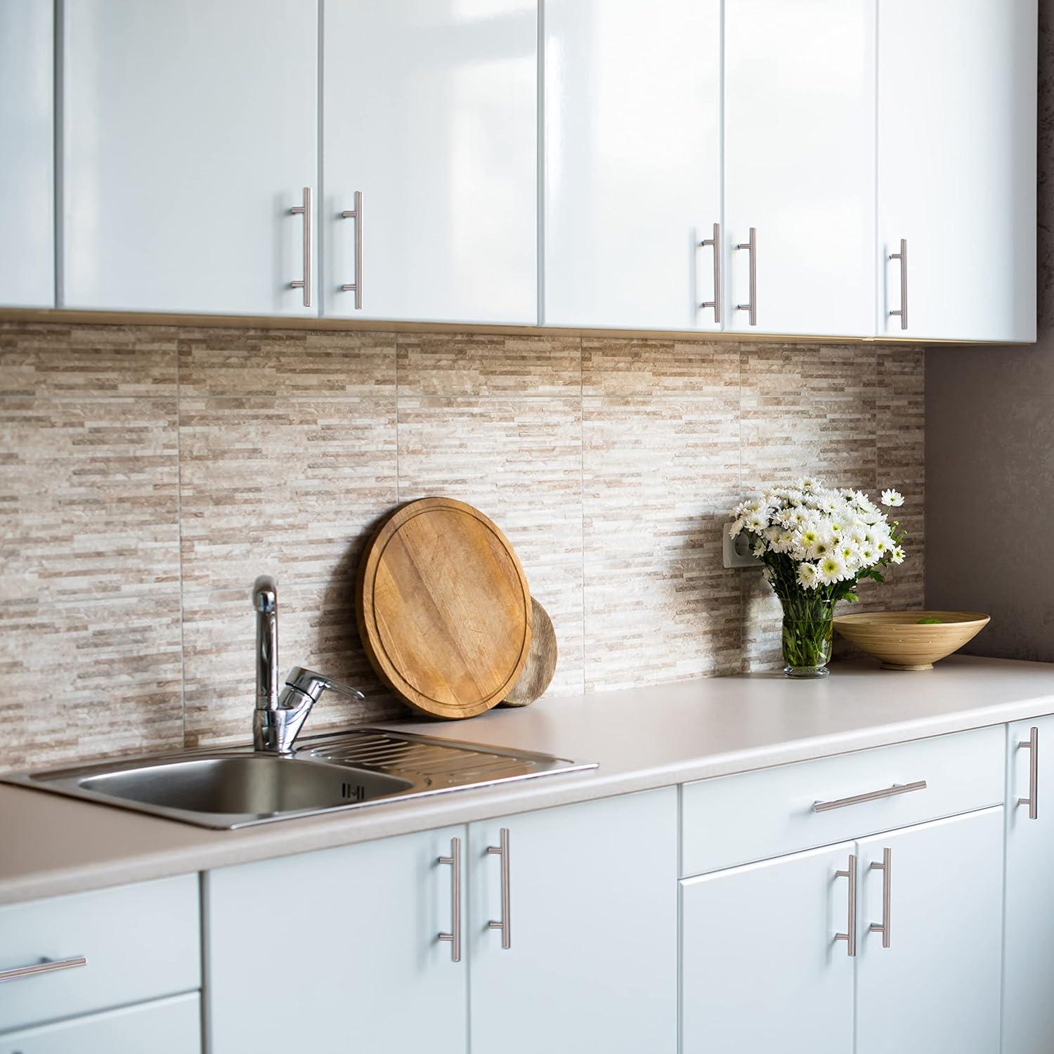 Design House 10-Pack Modern 6" Solid Center-to-Center Cabinet Pulls, Satin Nickel