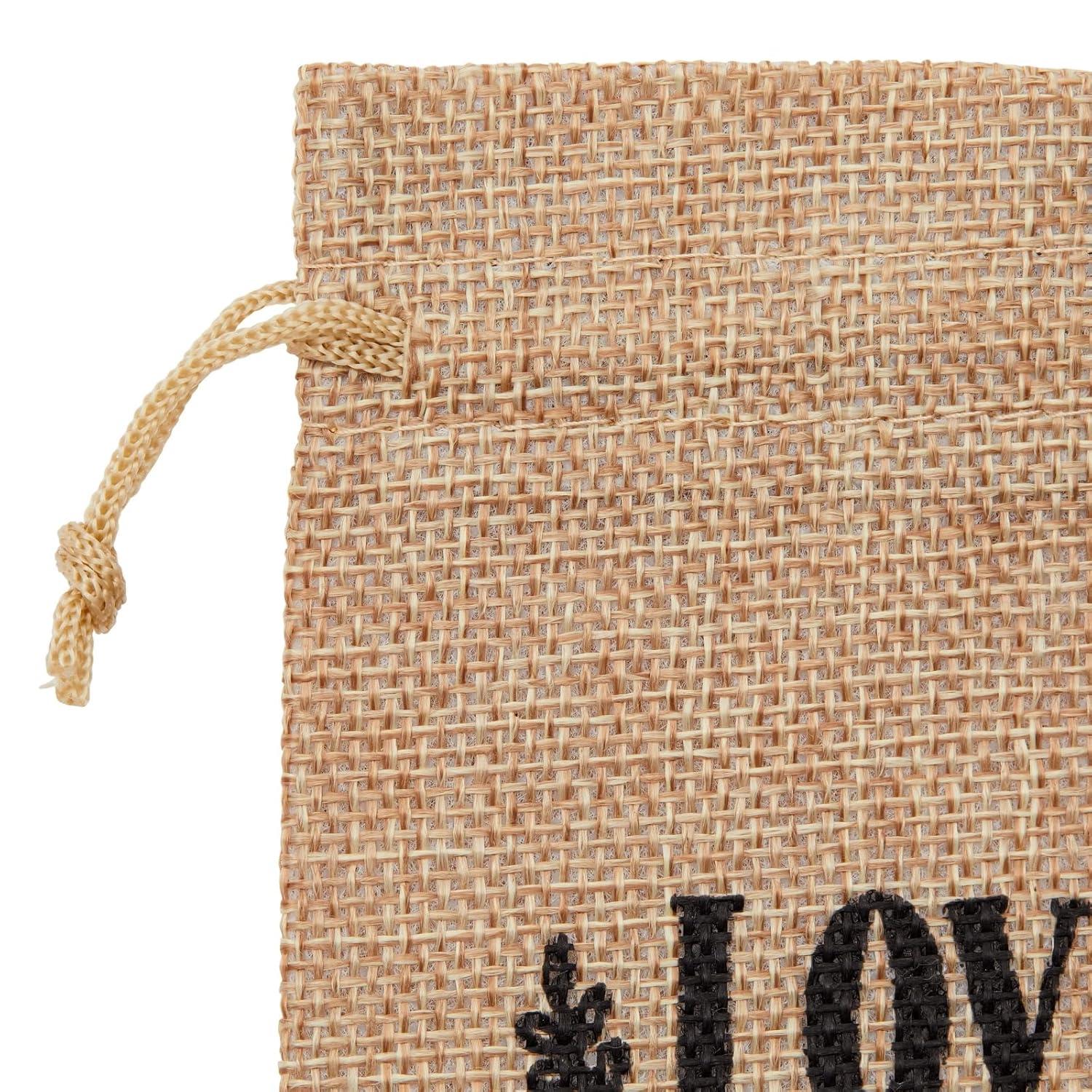 Sparkle and Bash 30 Pack Small Burlap Gift Bags with Drawstring for Wedding Party Favors, Jewelry, Love Is Sweet, 4 x 6 In