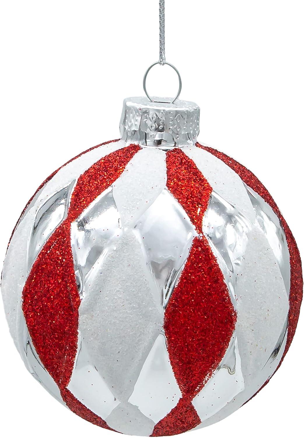 Kurt Adler 80MM Glass Red, White and Silver 6-Piece Ball Ornament Set