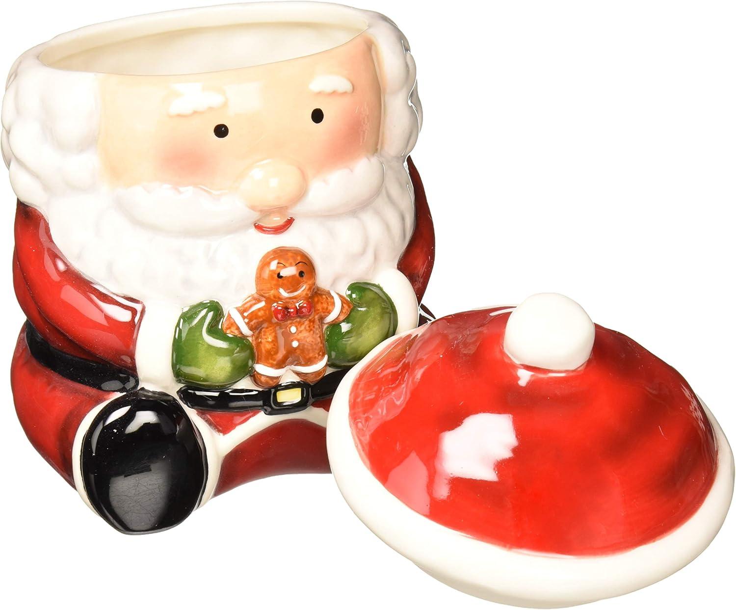 Ceramic Santa Cookie Jar with Gingerbread Man 5in Holiday Gift