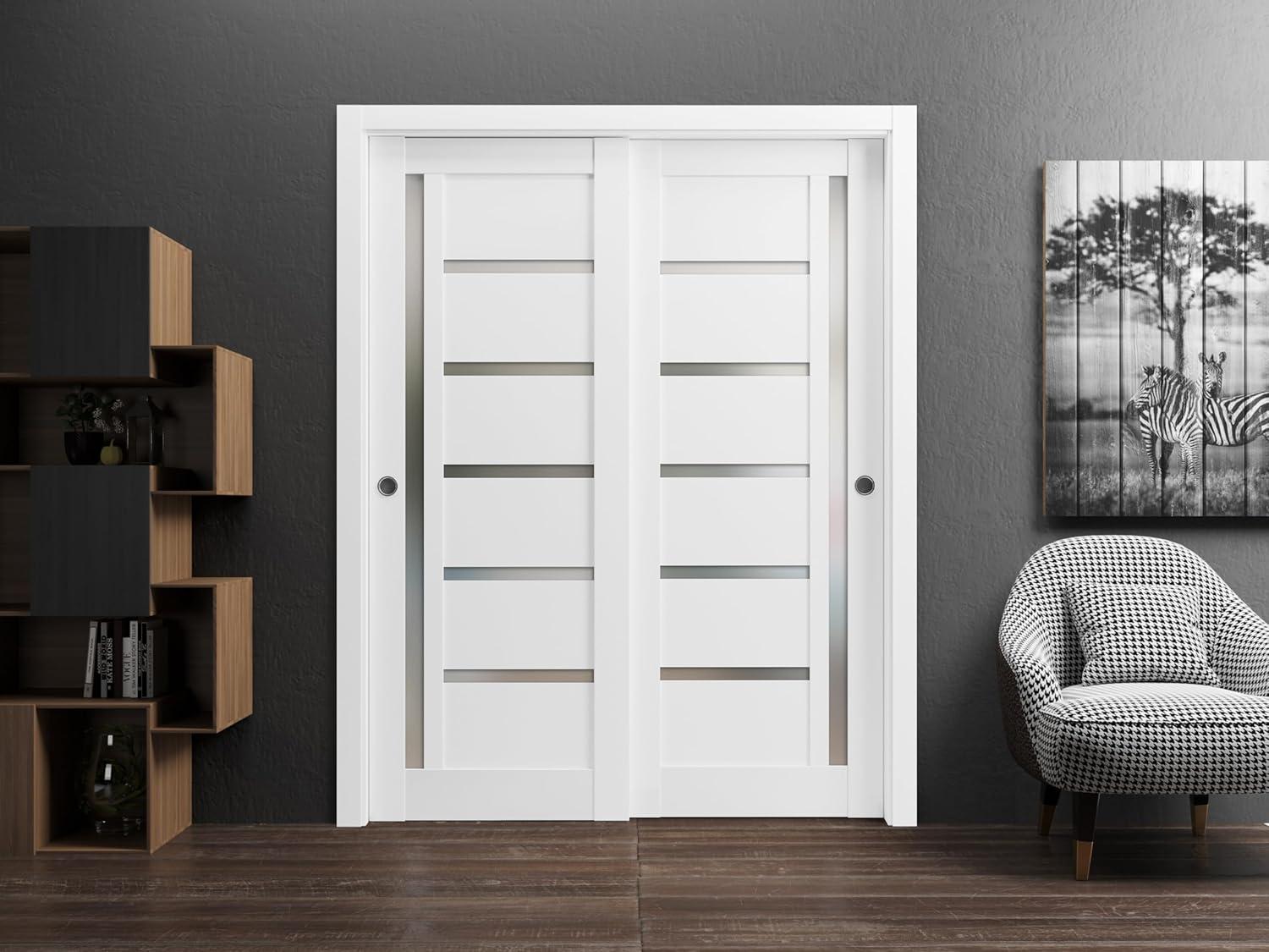 SARTODOORS Quadro Frosted Glass Sliding Closet White Doors
