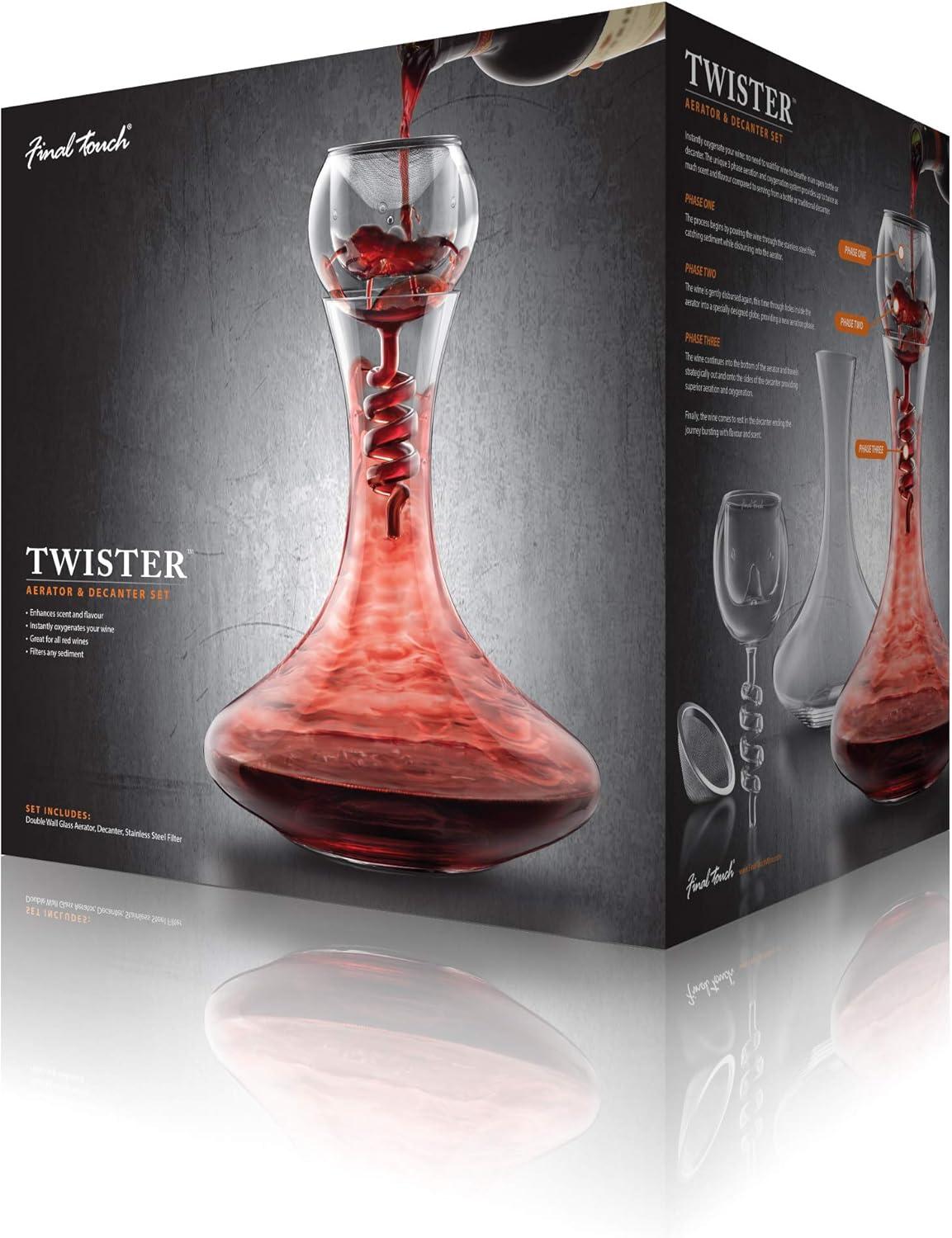 Twister Crystal Clear Glass Wine Aerator and Decanter Set