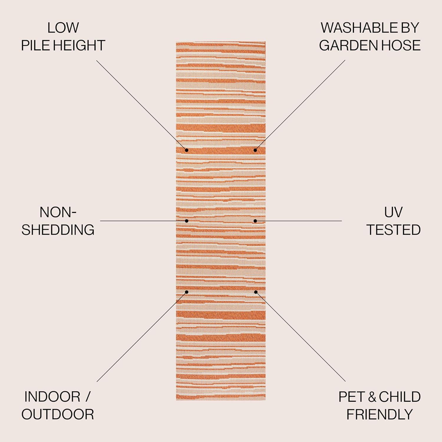 2' x 8' Castara Wavy Stripe Modern Indoor/Outdoor Runner Rug, Orange/Cream - JONATHAN Y