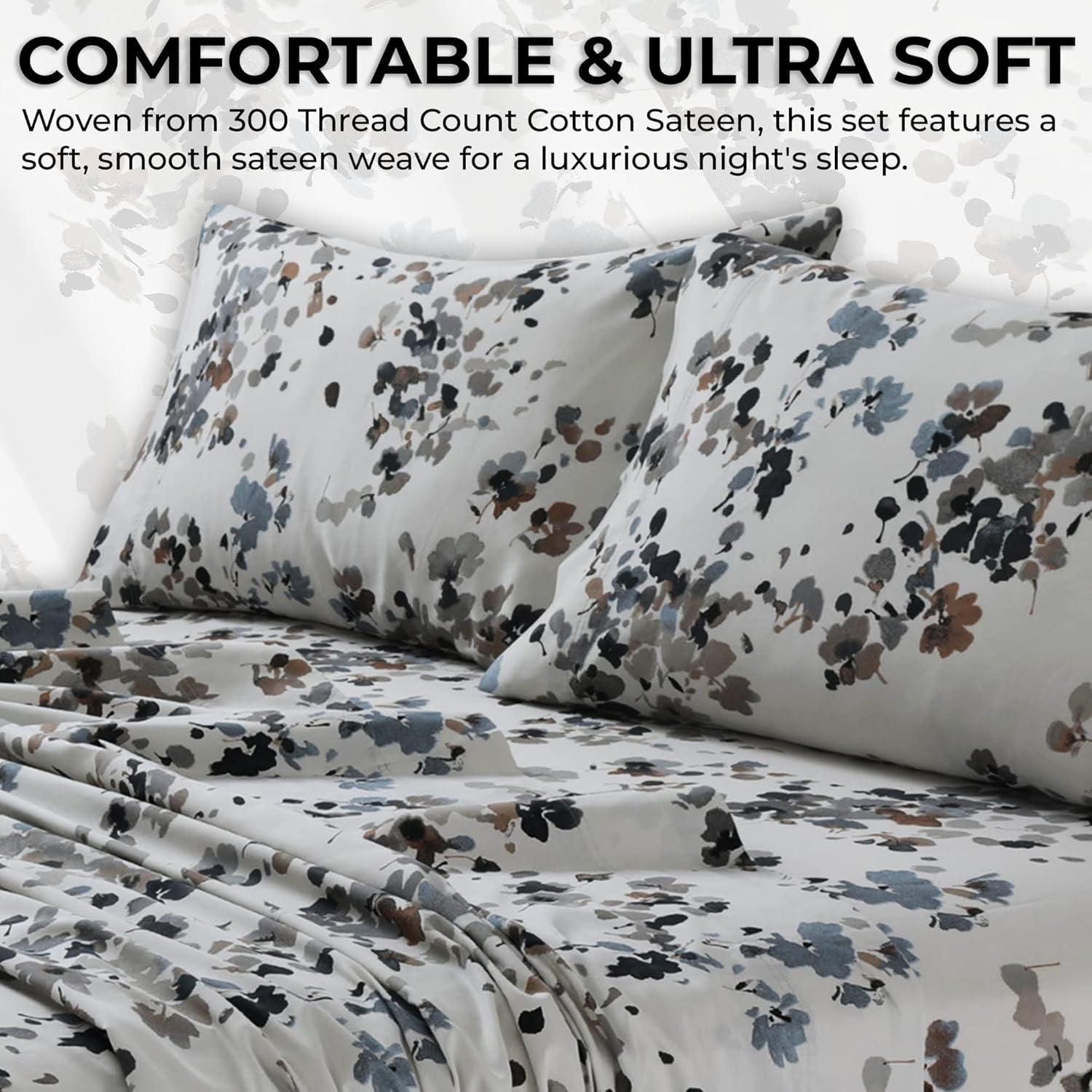 Tribeca Living Tribeca Living Printed 300 Thread Count Sheets 100% Cotton Floral Sheet Set