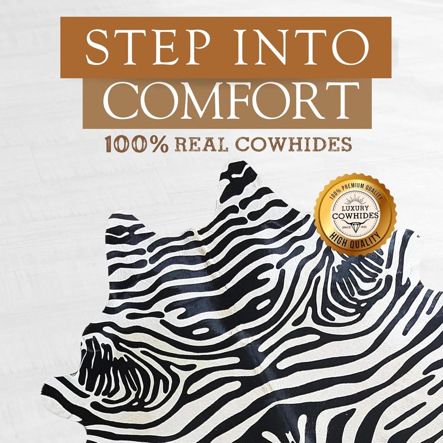 Large Black and White Zebra Print Cowhide Rug