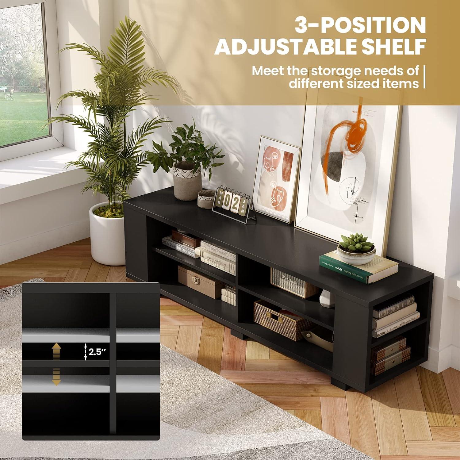 Black MDF TV Stand with Adjustable Shelves for 65" TVs