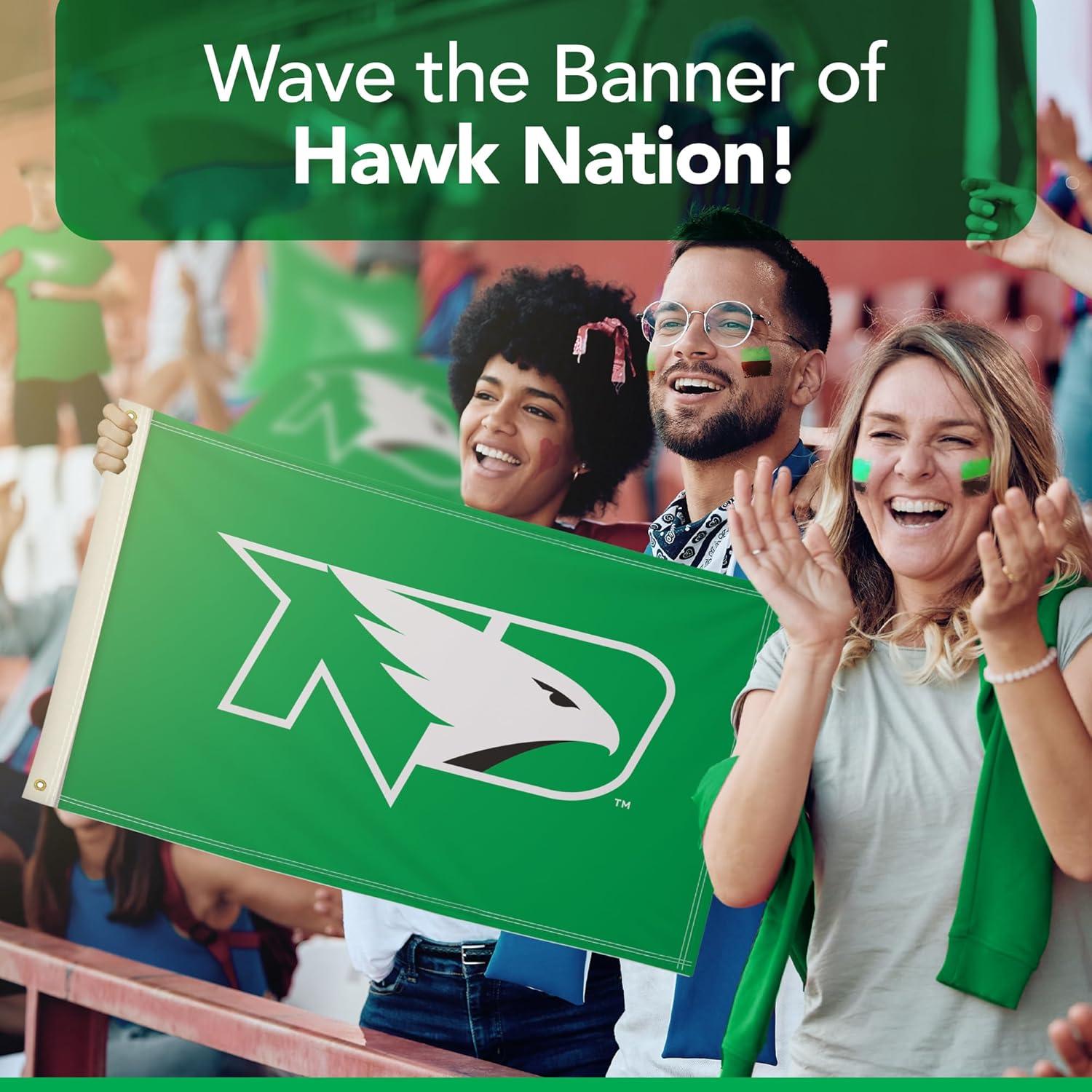 North Dakota Fighting Hawks 2' x 3' College Sports Printed Flag - NCAA Licensed - Nylon - School Banner (Green, White, Black)