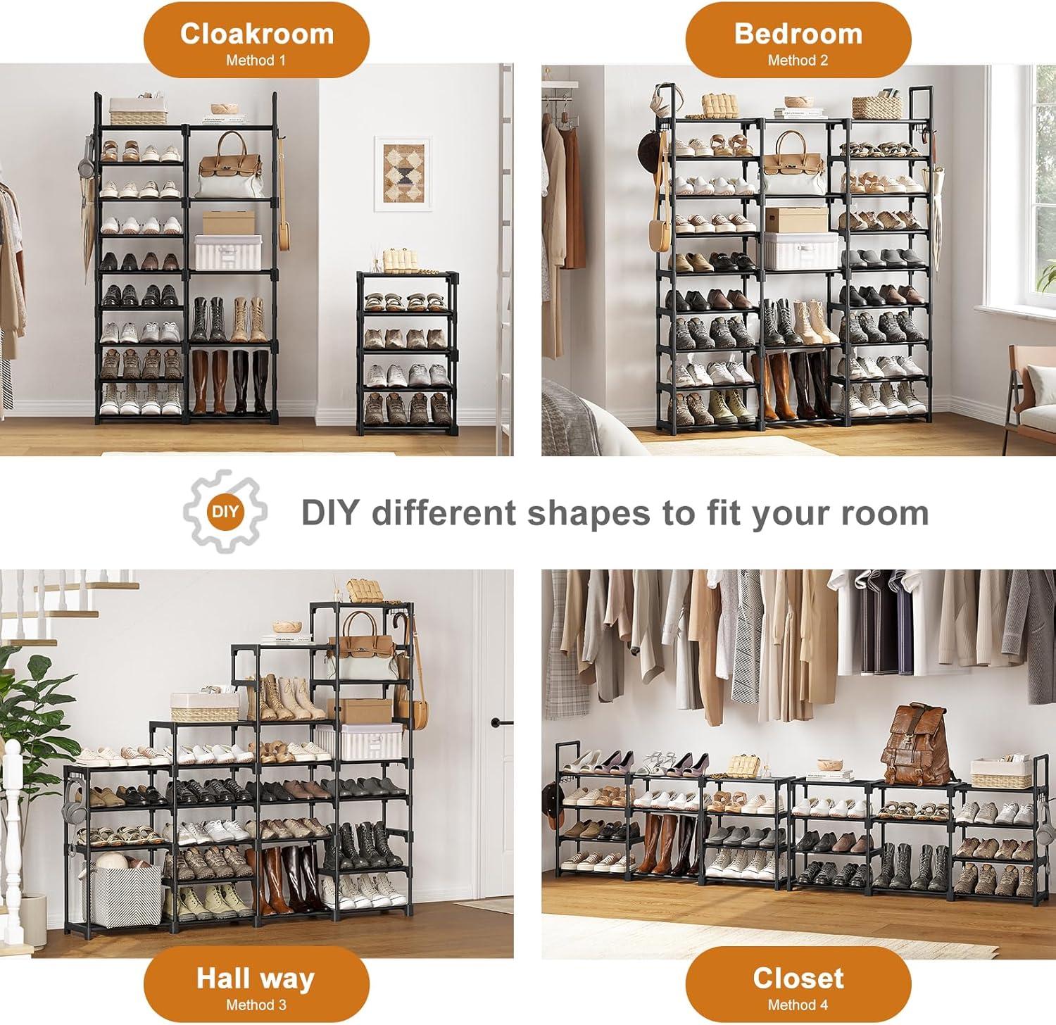 Black Metal 9-Tier Stackable Shoe Rack Organizer