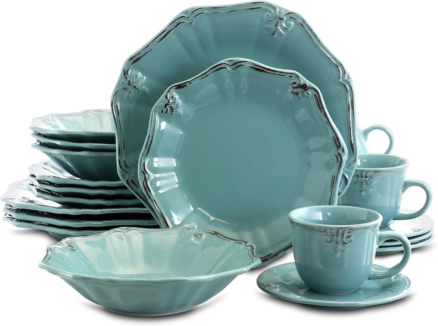 Elama Fleur De Lys 20-Piece Dinnerware Set in Turquoise