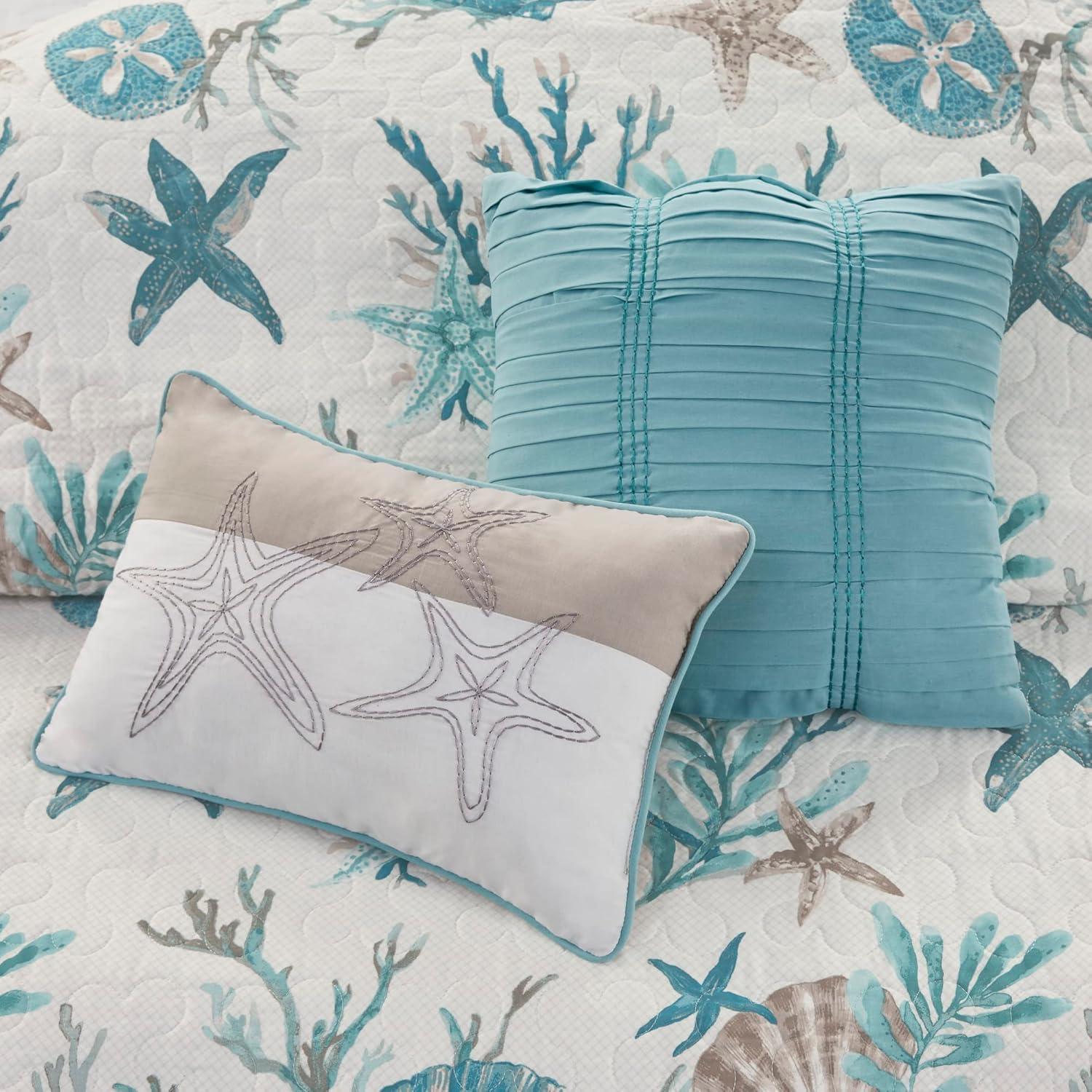 Madison Park Pebble Beach Cotton Sateen 210 TC Reversible 6 Piece Quilt Set with Throw Pillows