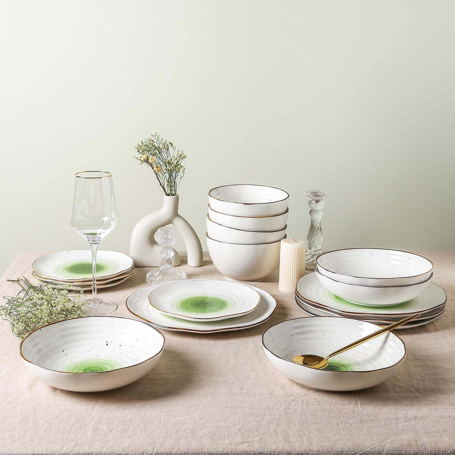 Christian Siriano Luma 32-Piece Dinnerware Set Porcelain, Service for 8, Green