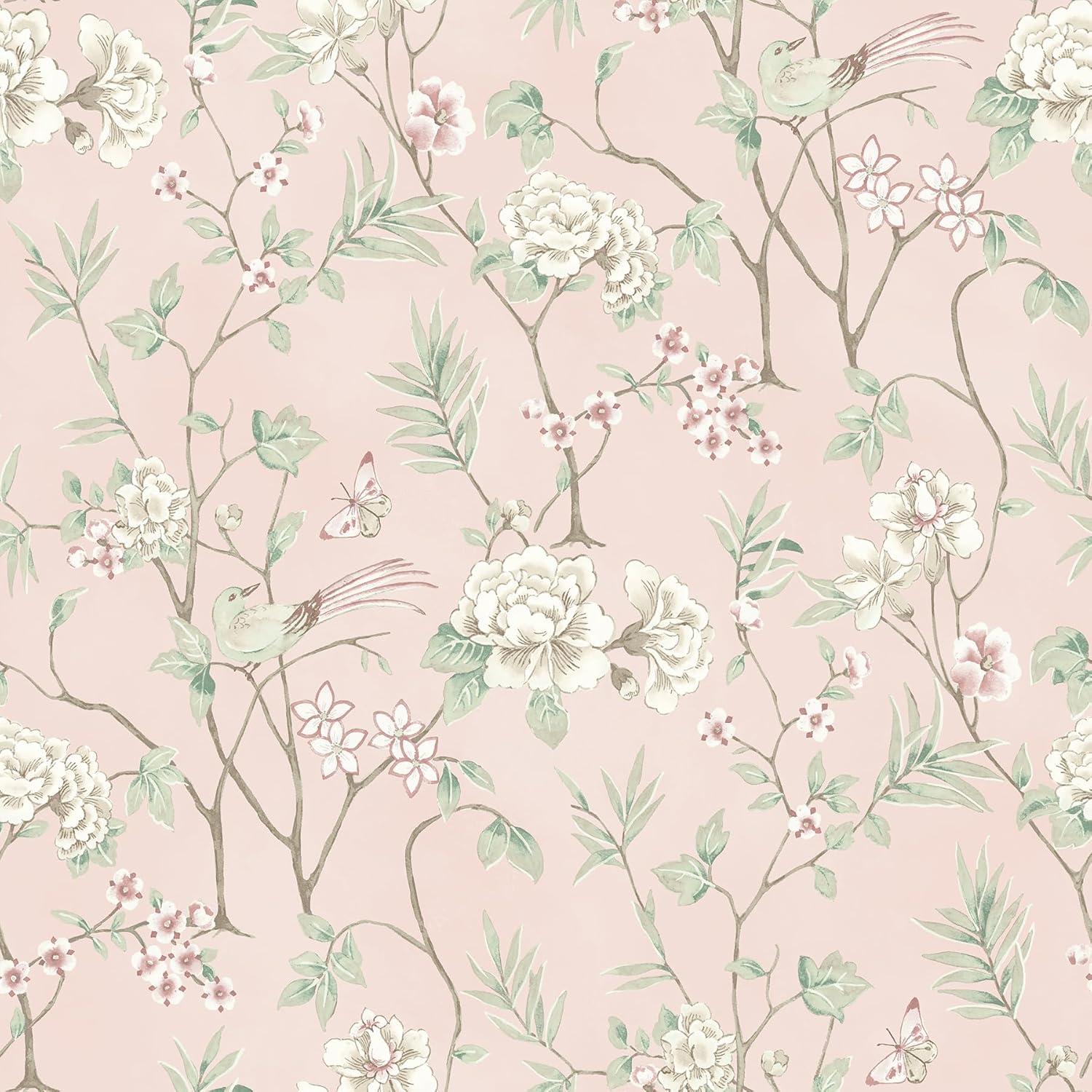 Chinoiserie Garden Pink Self-Adhesive Peel and Stick Wallpaper