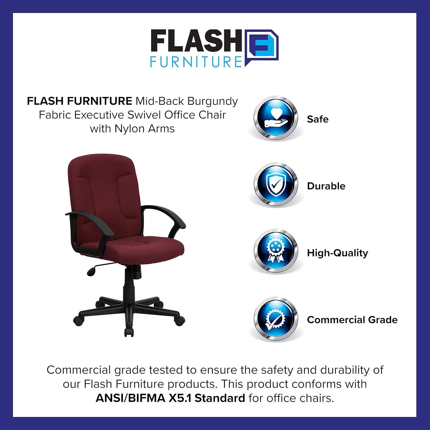 Flash Furniture Mid-Back Fabric Executive Swivel Office Chair with Nylon Arms (Set of 2)