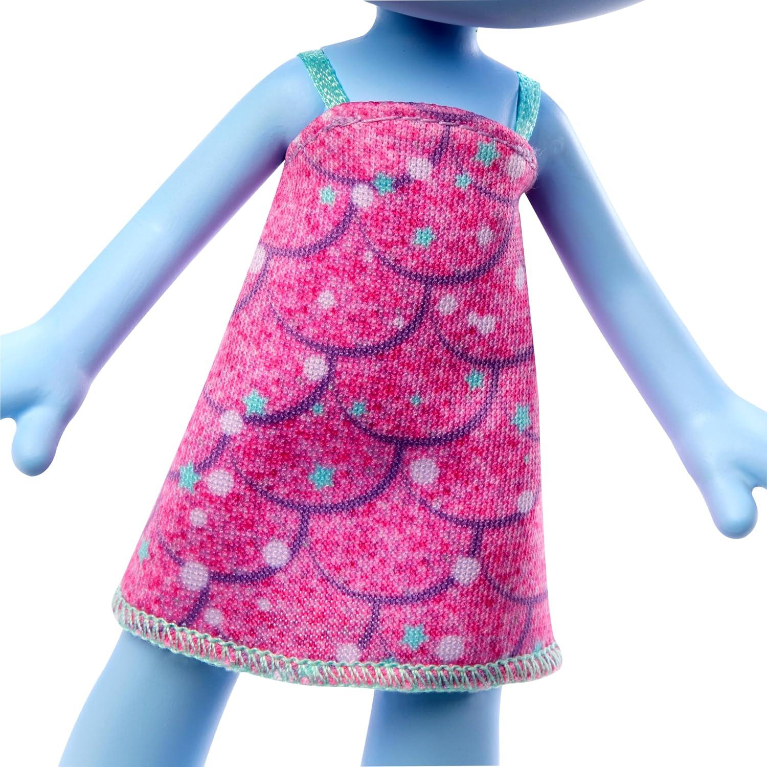 Chenille Fashion Doll with Vibrant Blue Hair and Pink Dress