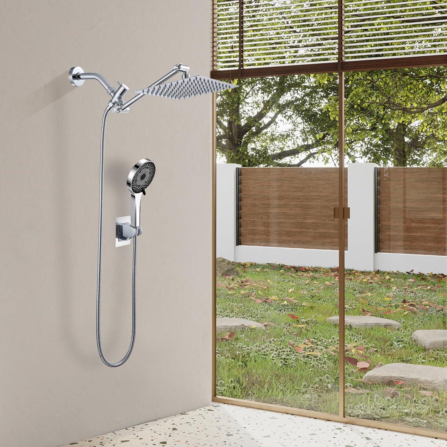 Chrome Dual Shower Head with Handheld Spray and Adjustable Arm