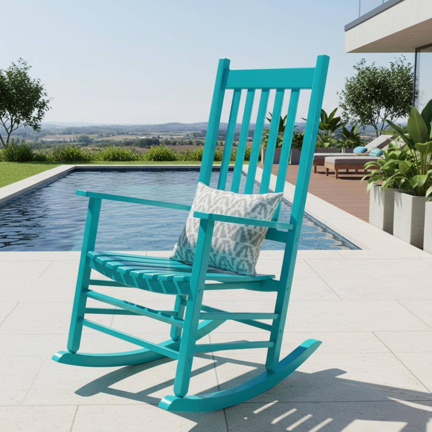 Shine Company Traditional Hardwood Indoor/Outdoor Patio Porch Rocker in Blue