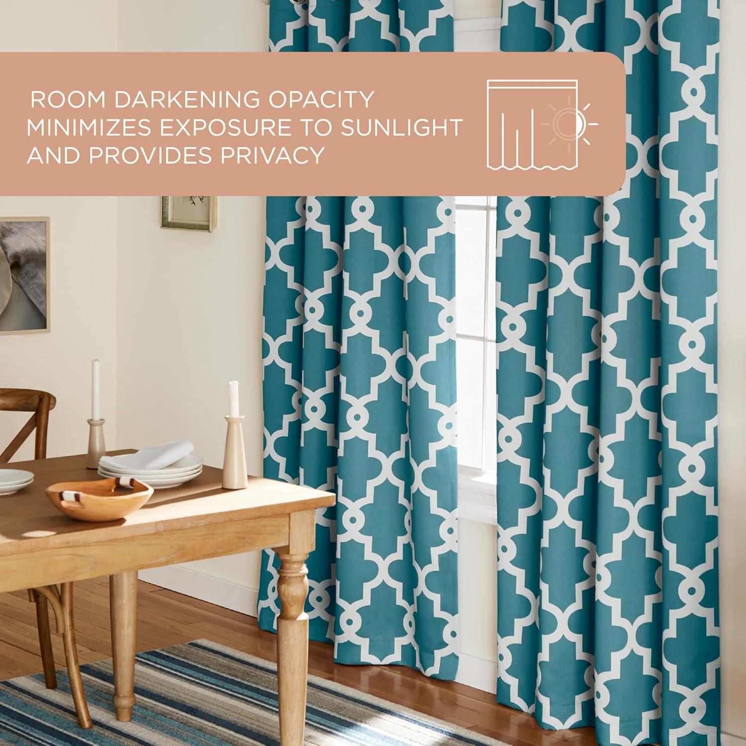 108"x52" Ironwork Sateen Woven Room Darkening Window Curtain Panel Pair Teal - Exclusive Home: Living Room Drapes