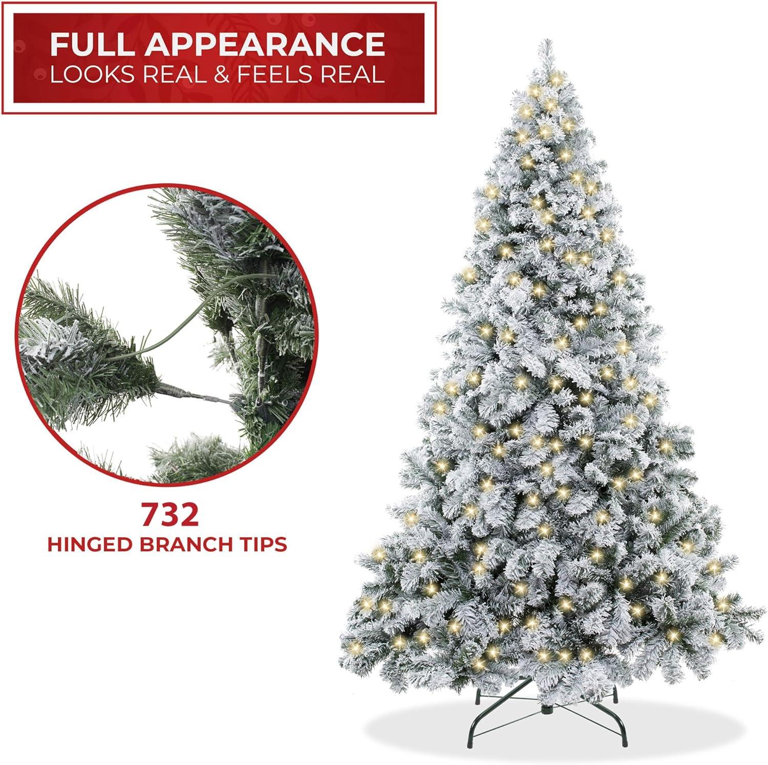 6' Pre-Lit Artificial Flocked Pine Christmas Tree with Stand